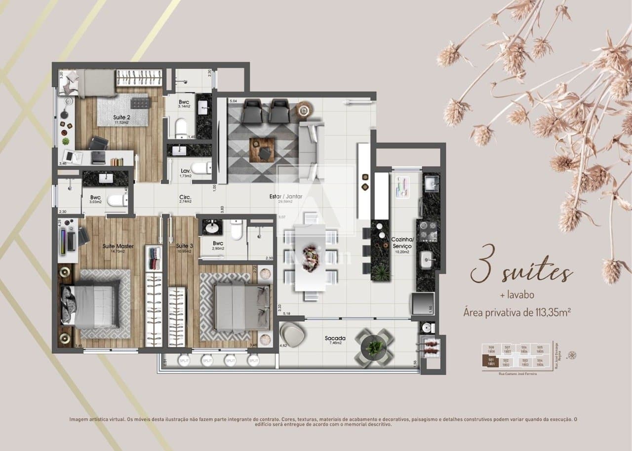 Apartamento 3 quartos em Kobrasol — foto 2