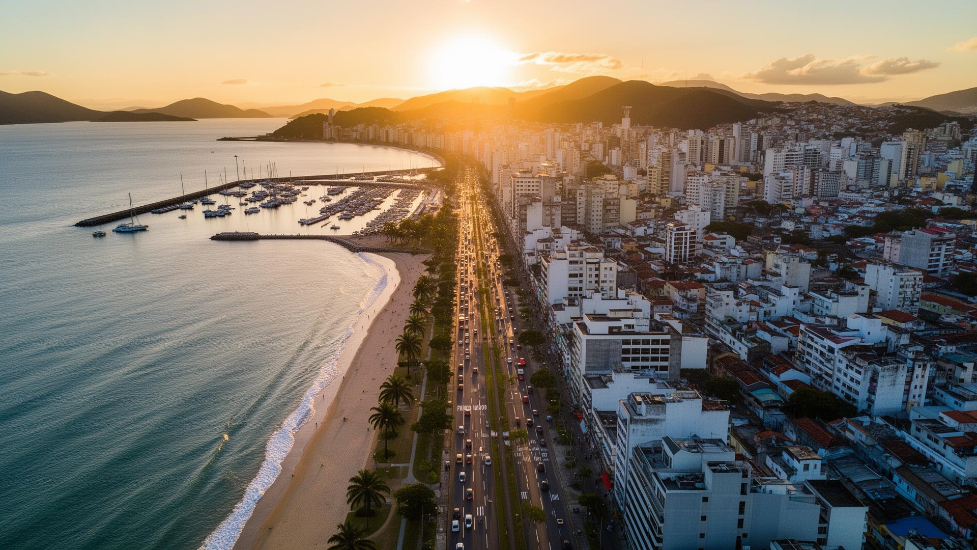 Vista aérea do Centro de Florianópolis e Beira Mar